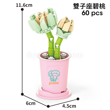 咖啡杯植物系列積木-12星座多肉植物系列